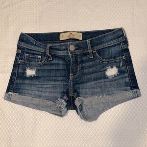 Hollister Short-Short low rise jean shorts, medium color, distressed, size 0/ 24